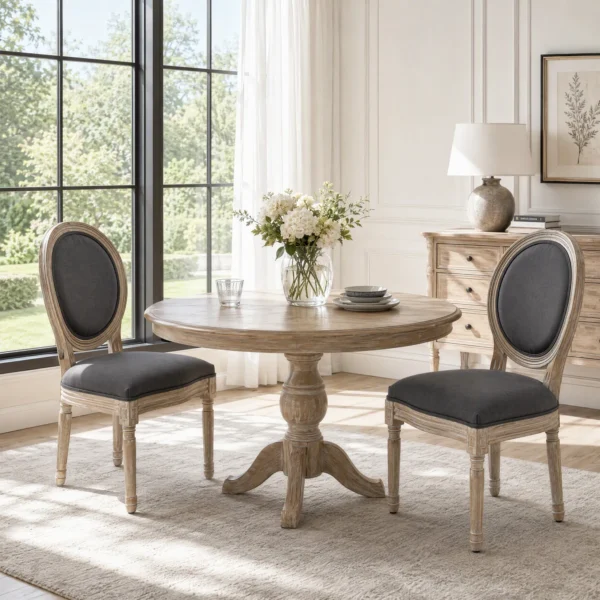 Eetkamerstoelen Set Van 2, Keukenstoel Met Rugleuning, Linnenlook Voor Eettafel, Grijs+natuur