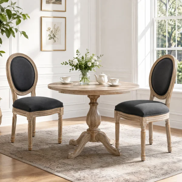 Eetkamerstoelen Set Van 2, Keukenstoel Met Rugleuning, Linnenlook Voor Eettafel, Grijs+natuur