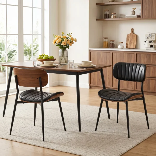 Eetkamerstoelen Set Van 2, Moderne Gestoffeerde Stoelen Met Kunstleren Zitvlak, Gebogen Rugleuning