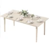 Eettafel Voor 8 Personen, Moderne Keukentafel Met Massief Houten Poten, 180 Cm, Crème