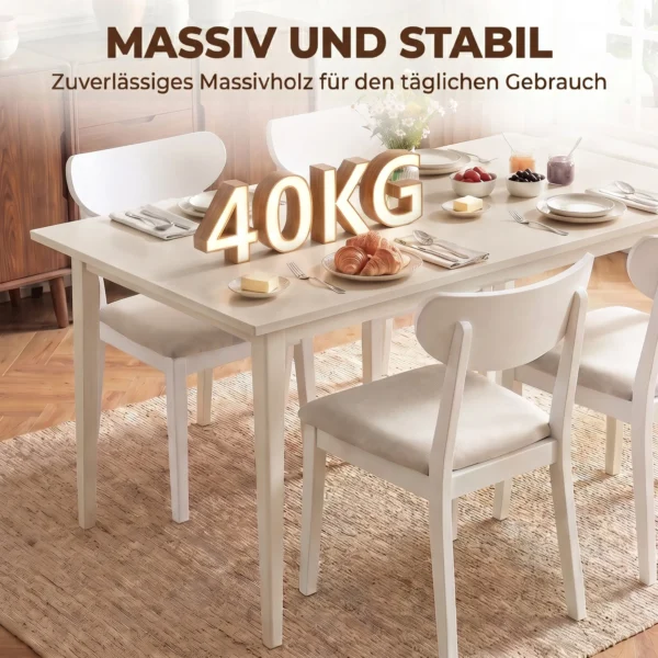 Eettafel Voor 8 Personen, Moderne Keukentafel Met Massief Houten Poten, 180 Cm, Crème