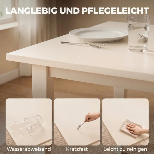 Eettafel Voor 8 Personen, Moderne Keukentafel Met Massief Houten Poten, 180 Cm, Crème