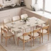 Eettafel Voor 8 Personen, Moderne Keukentafel Met Massief Houten Poten, 180 Cm, Crème