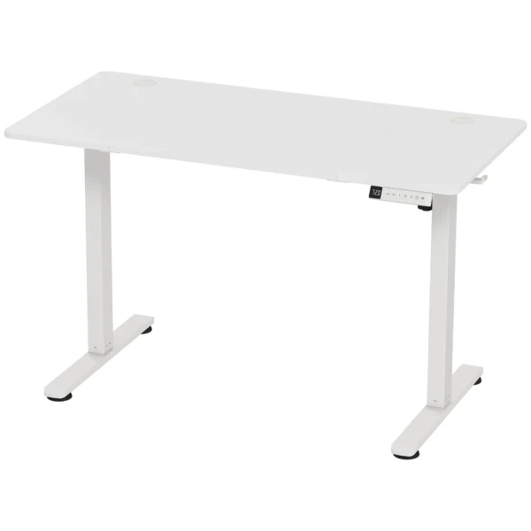 Elektrisch Verstelbare Staande Bureau Met LCD Display, Kabeldoorvoer & Haken, Wit