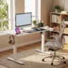 Elektrisch Verstelbare Staande Bureau Met LCD Display, Kabeldoorvoer & Haken, Wit