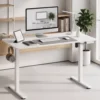 Elektrisch Verstelbare Staande Bureau Met LCD Display, Kabeldoorvoer & Haken, Wit