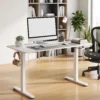 Elektrisch Verstelbare Staande Bureau Met LCD Display, Kabeldoorvoer & Haken, Wit