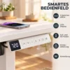 Elektrisch Verstelbare Staande Bureau Met LCD Display, Kabeldoorvoer & Haken, Wit
