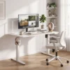 Elektrisch Verstelbare Staande Bureau Met LCD Display, Kabeldoorvoer & Haken, Wit
