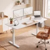 Elektrisch Verstelbare Staande Bureau Met LCD Display, Kabeldoorvoeringen & Haken, Wit