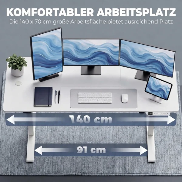 Elektrisch Verstelbare Staande Bureau Met LCD Display, Kabeldoorvoeringen & Haken, Wit