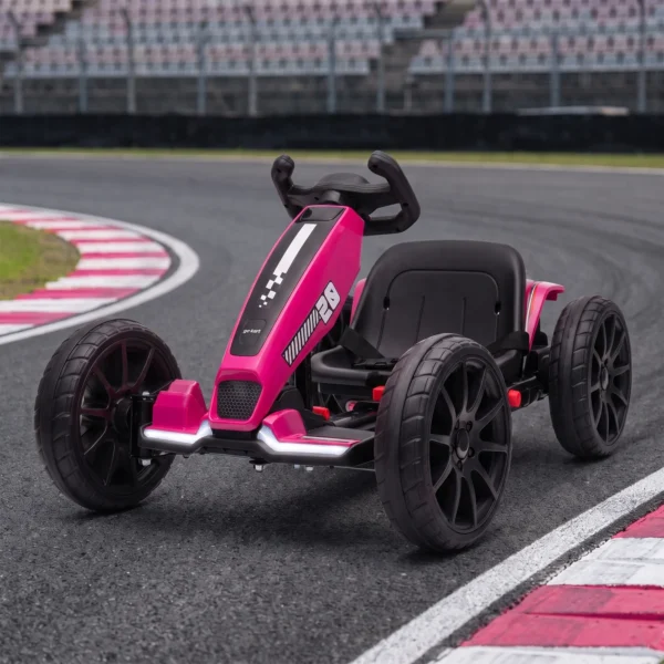 Elektrische Go Kart Voor Kinderen 12V Gokart Met 2 Motoren, 4 voudig Verstelbare Stoel Zachte Start EVA Wielen LED Koplampen