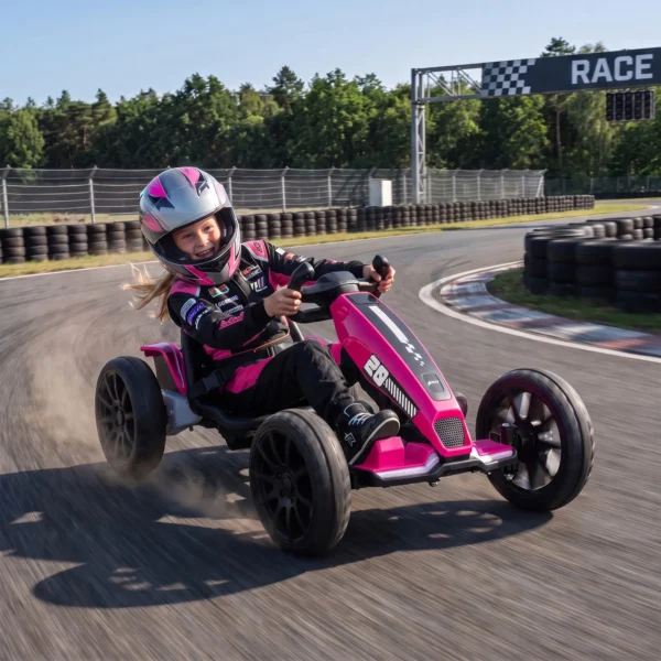 Elektrische Go Kart Voor Kinderen 12V Gokart Met 2 Motoren, 4 voudig Verstelbare Stoel Zachte Start EVA Wielen LED Koplampen