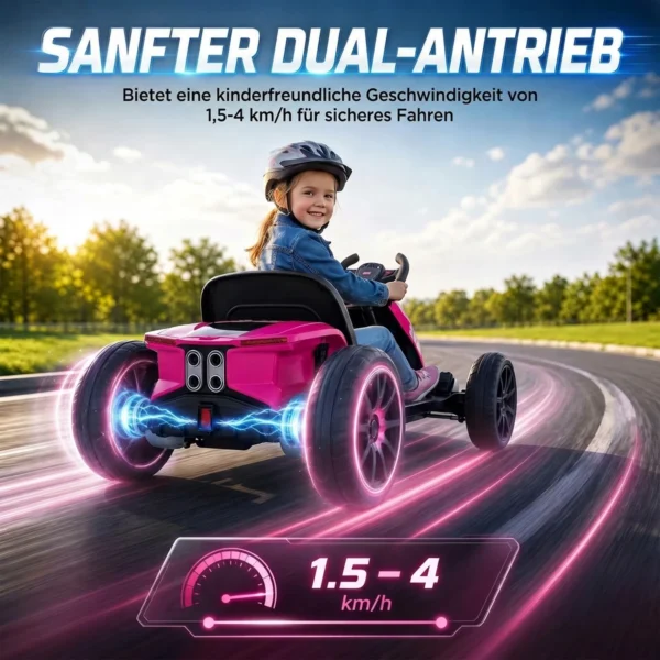 Elektrische Go Kart Voor Kinderen 12V Gokart Met 2 Motoren, 4 voudig Verstelbare Stoel Zachte Start EVA Wielen LED Koplampen