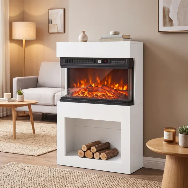 Elektrische Haard Met 3D Vlam Effect, Wandhaard, Elektrische Open Haard, 64 Cm, Wit