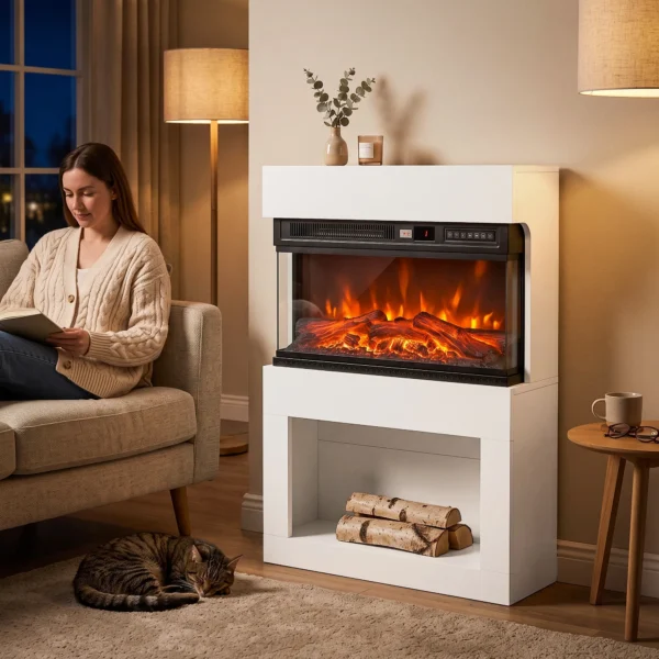 Elektrische Haard Met 3D Vlam Effect, Wandhaard, Elektrische Open Haard, 64 Cm, Wit