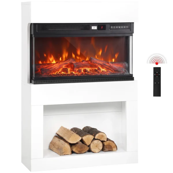 Elektrische Haard Met 3D Vlam Effect, Wandhaard, Elektrische Open Haard, 64 Cm, Wit