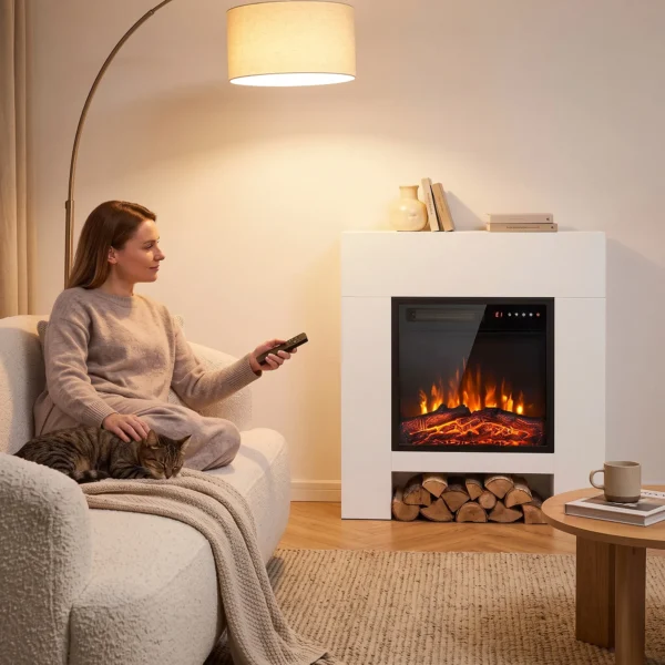 Elektrische Haard Met Schouw Verwarming TV standaard Kachel Inclusief Afstandsbediening 50 Inch 75cm Wit