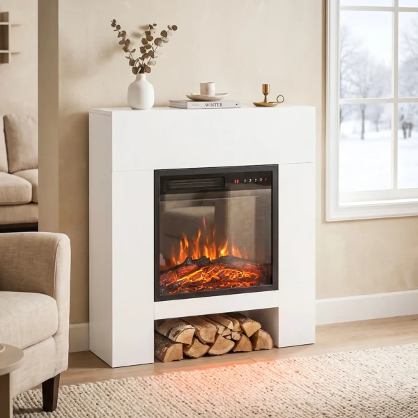 Elektrische Haard Met Schouw Verwarming TV standaard Kachel Inclusief Afstandsbediening 50 Inch 75cm Wit