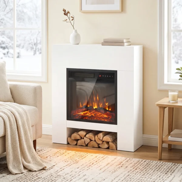 Elektrische Haard Met Schouw Verwarming TV standaard Kachel Inclusief Afstandsbediening 50 Inch 75cm Wit