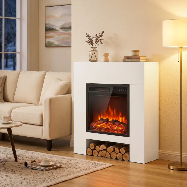 Elektrische Haard Met Schouw Verwarming TV standaard Kachel Inclusief Afstandsbediening 50 Inch 75cm Wit