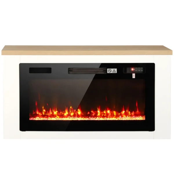 Elektrische Haard Met Verwarming, 12 Vlamkleuren, TV meubel Met Haard Voor TV Tot 55 Inch, 114 Cm Wit