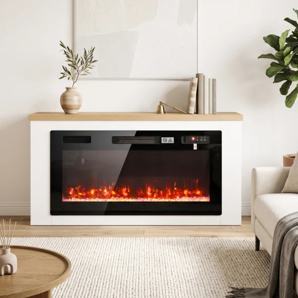 Elektrische Haard Met Verwarming, 12 Vlamkleuren, TV meubel Met Haard Voor TV Tot 55 Inch, 114 Cm Wit