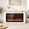 Elektrische Haard Met Verwarming, 12 Vlamkleuren, TV meubel Met Haard Voor TV Tot 55 Inch, 114 Cm Wit