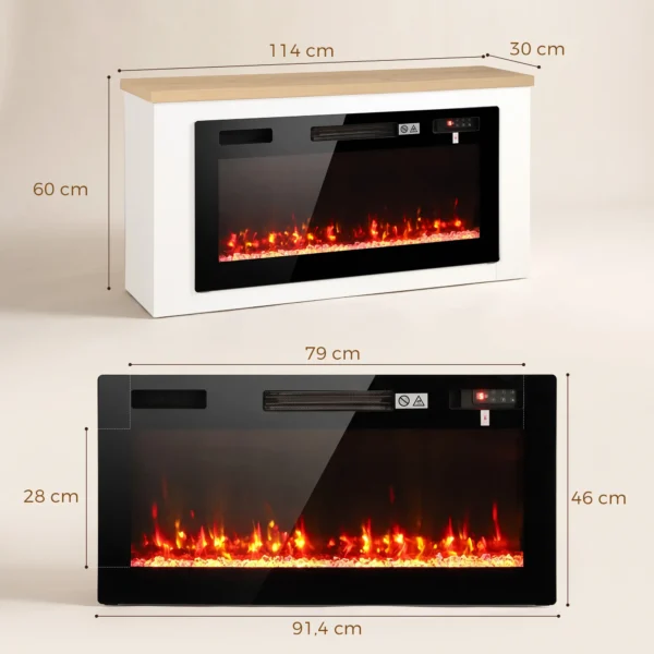 Elektrische Haard Met Verwarming, 12 Vlamkleuren, TV meubel Met Haard Voor TV Tot 55 Inch, 114 Cm Wit