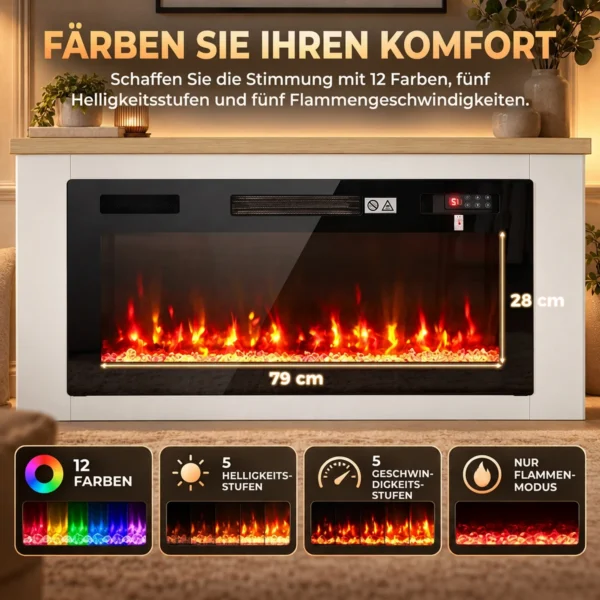 Elektrische Haard Met Verwarming, 12 Vlamkleuren, TV meubel Met Haard Voor TV Tot 55 Inch, 114 Cm Wit