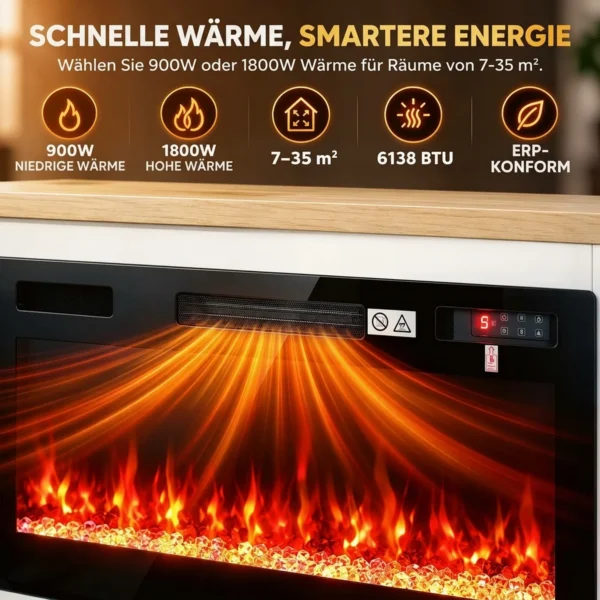 Elektrische Haard Met Verwarming, 12 Vlamkleuren, TV meubel Met Haard Voor TV Tot 55 Inch, 114 Cm Wit