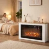 Elektrische Haard Met Verwarming, 12 Vlamkleuren, TV meubel Met Haard Voor TV Tot 55 Inch, 114 Cm Wit