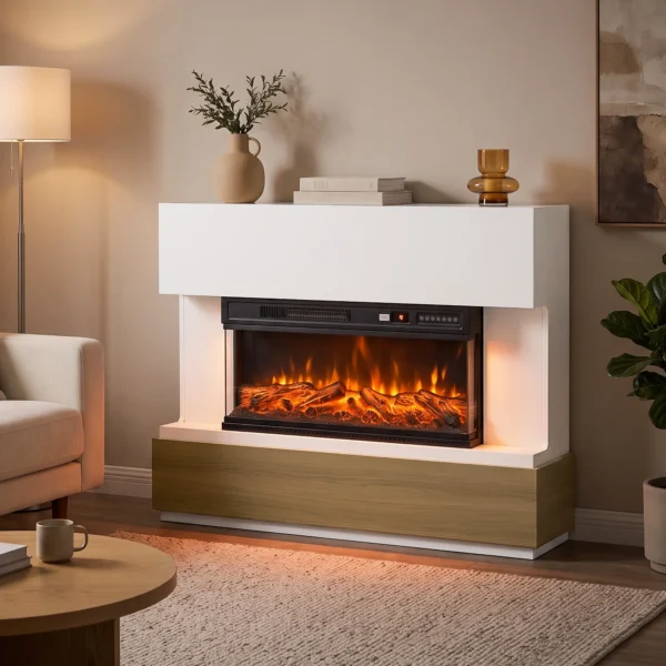 Elektrische Haard Met Verwarming 3 zijdig Panoramavenster 1800W TV meubel 55 Inch Wit