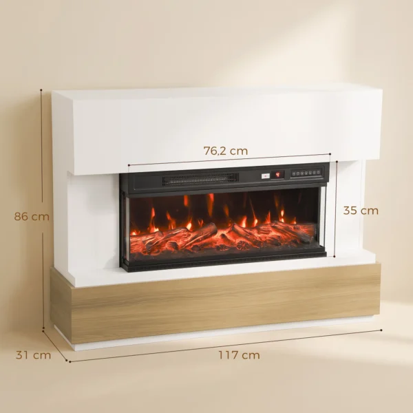 Elektrische Haard Met Verwarming 3 zijdig Panoramavenster 1800W TV meubel 55 Inch Wit