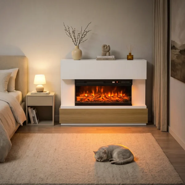Elektrische Haard Met Verwarming 3 zijdig Panoramavenster 1800W TV meubel 55 Inch Wit