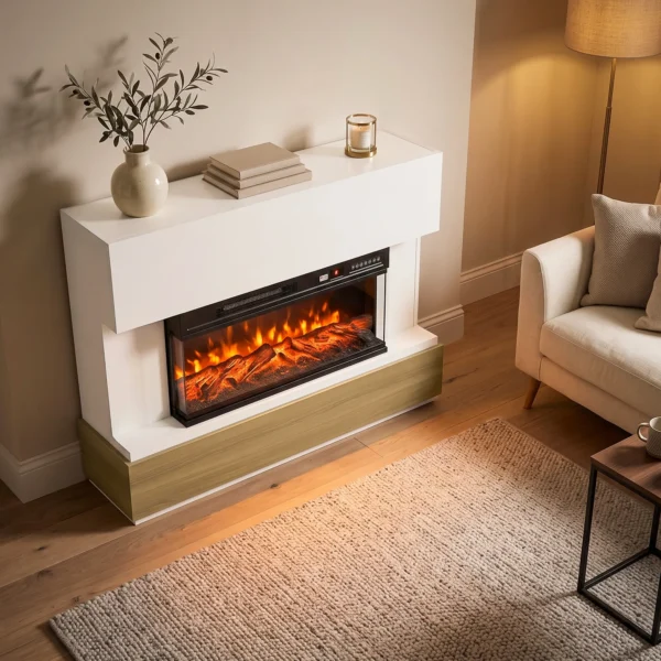 Elektrische Haard Met Verwarming 3 zijdig Panoramavenster 1800W TV meubel 55 Inch Wit