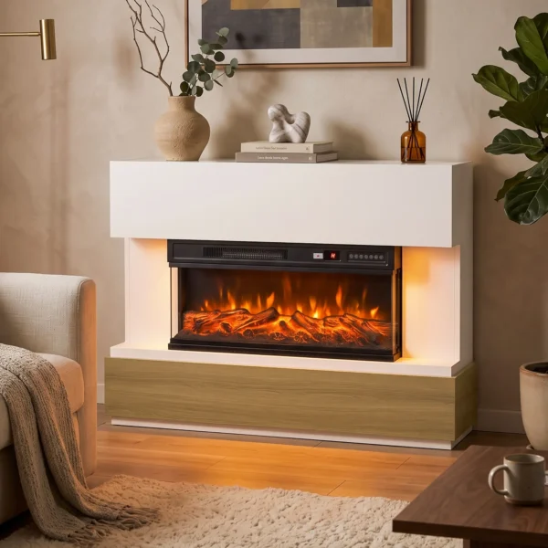 Elektrische Haard Met Verwarming 3 zijdig Panoramavenster 1800W TV meubel 55 Inch Wit