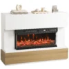 Elektrische Haard Met Verwarming 3 zijdig Panoramavenster 1800W TV meubel 55 Inch Wit