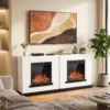 Elektrische Haard Met Verwarming 3D vlam Effect, Elektrische Haard Met Schouw, 80 Cm, Wit