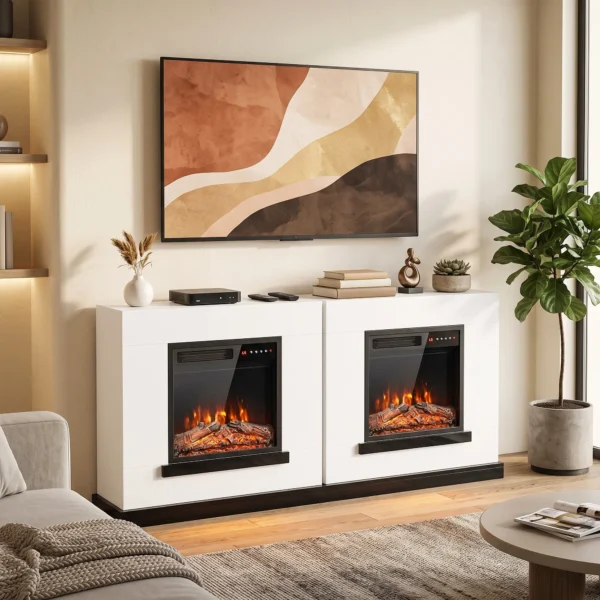 Elektrische Haard Met Verwarming 3D vlam Effect, Elektrische Haard Met Schouw, 80 Cm, Wit