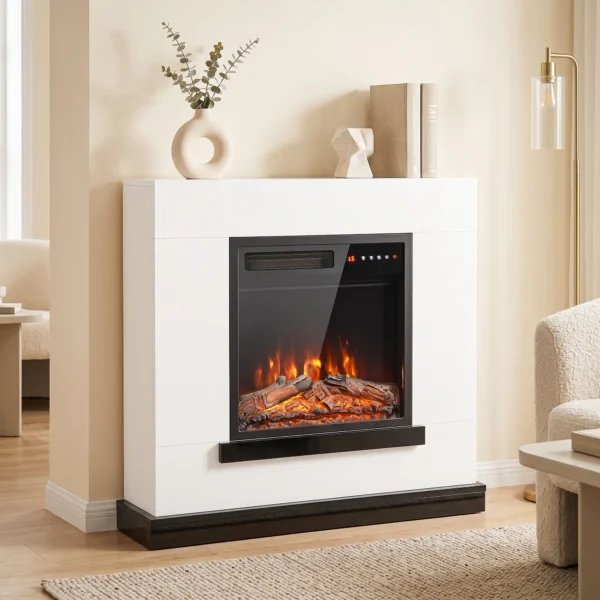 Elektrische Haard Met Verwarming 3D vlam Effect, Elektrische Haard Met Schouw, 80 Cm, Wit