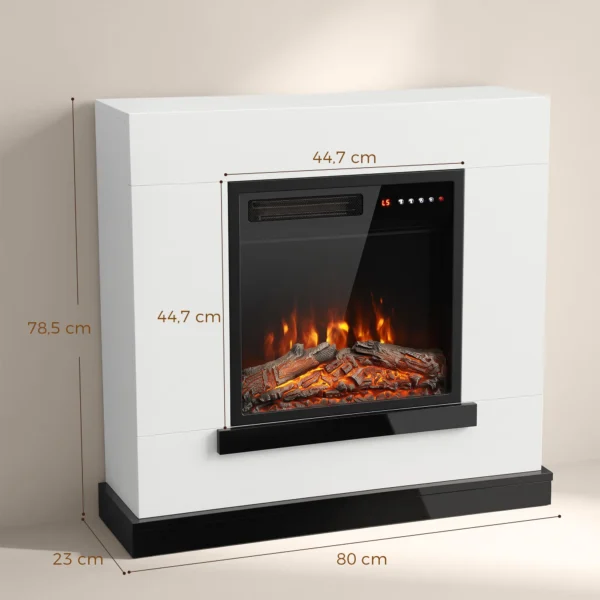 Elektrische Haard Met Verwarming 3D vlam Effect, Elektrische Haard Met Schouw, 80 Cm, Wit