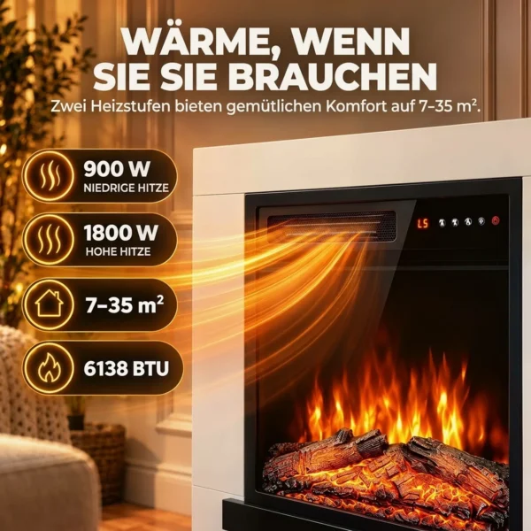 Elektrische Haard Met Verwarming 3D vlam Effect, Elektrische Haard Met Schouw, 80 Cm, Wit