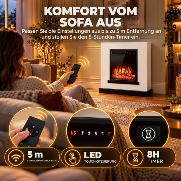 Elektrische Haard Met Verwarming 3D vlam Effect, Elektrische Haard Met Schouw, 80 Cm, Wit