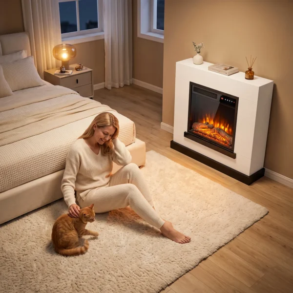 Elektrische Haard Met Verwarming 3D vlam Effect, Elektrische Haard Met Schouw, 80 Cm, Wit
