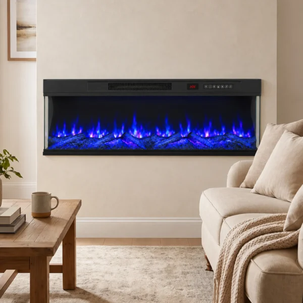 Elektrische Haard Met Verwarming En 12 Vlamkleuren, Wandhaard Met Afstandsbediening 127 Cm