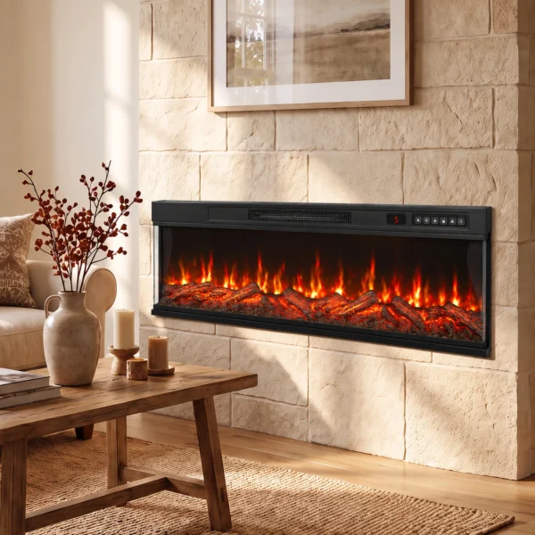 Elektrische Haard Met Verwarming En 12 Vlamkleuren, Wandhaard Met Afstandsbediening 127 Cm