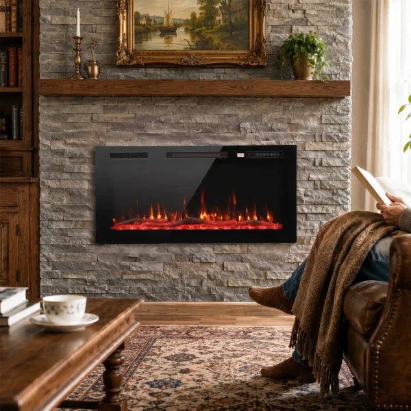 Elektrische Haard Met Vlam Effect En Wandhaard Met Afstandsbediening