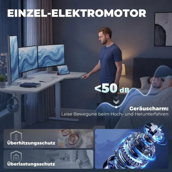 Elektrische Hoekbureau, 3 Opslagruimtes, Kabelbeheer, 2 Haken, L vorm, Wit