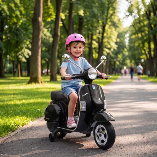 Elektrische Kinder Vespa PX150 12V Motorfiets Met Lithium Batterij 35W 2 Motoren 25° Stuurbegrenzing Voor 3 6 Jaar
